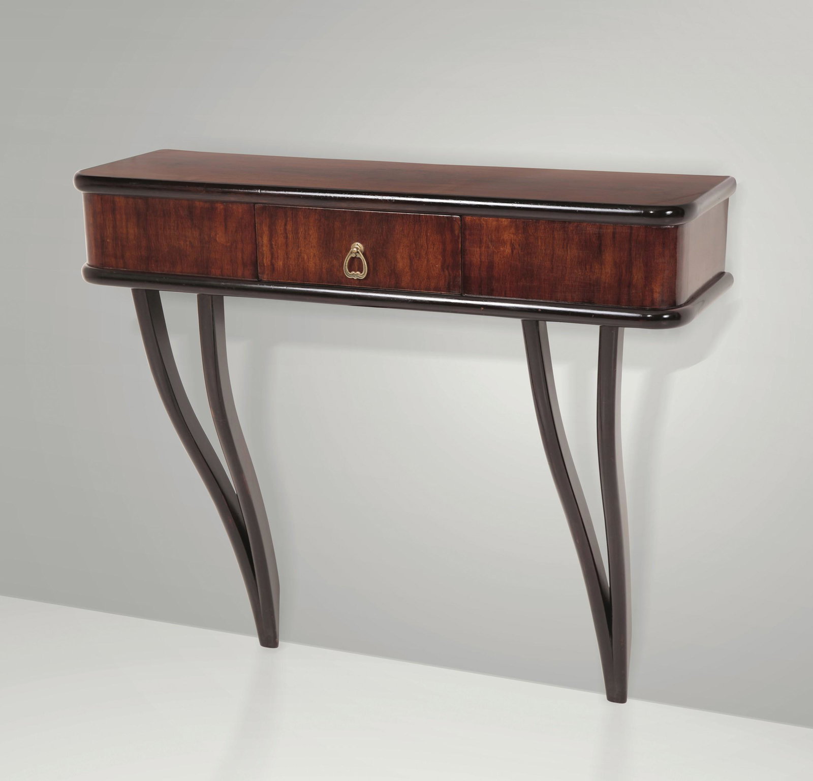 Consolle a parete con struttura in legno e legno: Prod. Italia, 1950 ca. cm 80x28x81.