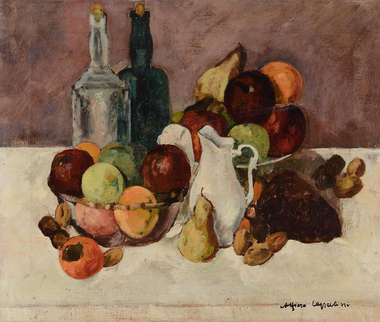 Alfiero Cappellini (1905 - 1969), Natura morta: olio su tela, cm 55x65, firmato in basso a destra