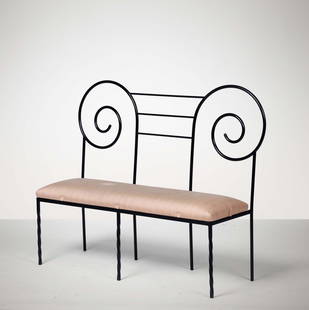 Luigi Serafini,: Divano mod. Suspiral in metallo laccato e rivestimento in tessuto. Prod. Sawaya & Moroni, Italia, 1980 ca. cm 125x47x100, Catalogo Originale