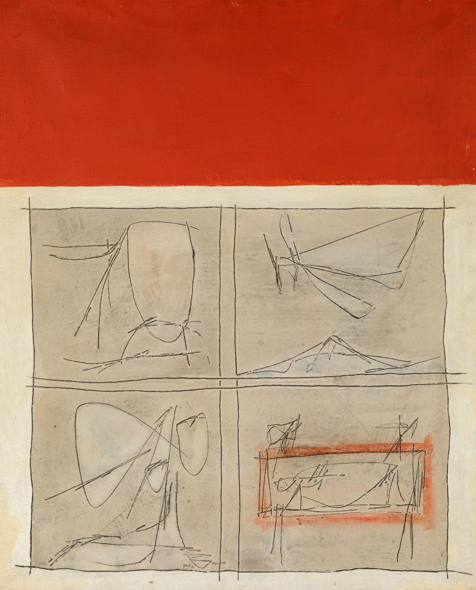 Achille Perilli (1927), Il significato, 1961: mixed media on canvas, cm 100x81 signed, dated and titled on the back Label on the back of Galleria Marlborough, Rome Label on the back of Marlborough Gallery, New York Photo certificate made by the a