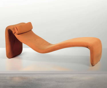 Olivier Mourgue,: Chaise Longue mod. Djinn con struttura in metallo e rivestimenti in tessuto. Prod. Airborne International, 1965 cm 165x60x65, Bibliografia C Fiell & P. Fiell, 100 chairs, p. 451, Taschen, 2005