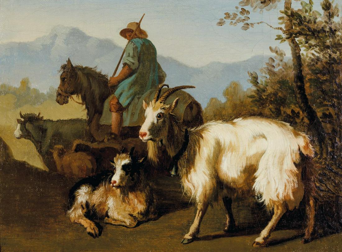 Francesco Londonio (Milano 1723-1783), Pastore con: olio su tavola, cm 27x38