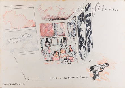 Tano Festa (1938-1988), 1 studio da Las Meninas di: pennarello e tempera su carta, cm 70x100 firmato e datato in alto a destra, intitolato in basso al centro Opera registrata presso lâ€™Archivio delle Opere Tano Festa, Perugia, in data 16 ottobre