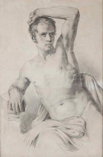 Vincenzo Camuccini (Roma 1771-1844), Ritratto virile in: matita nera su carta, mm 460x315 firmato e datato 1842