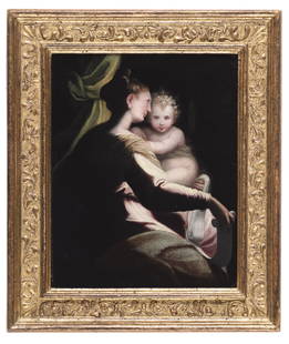 Bernardino India (Verona 1528-1590), Madonna con: olio su tavola, cm 19,5x24,5