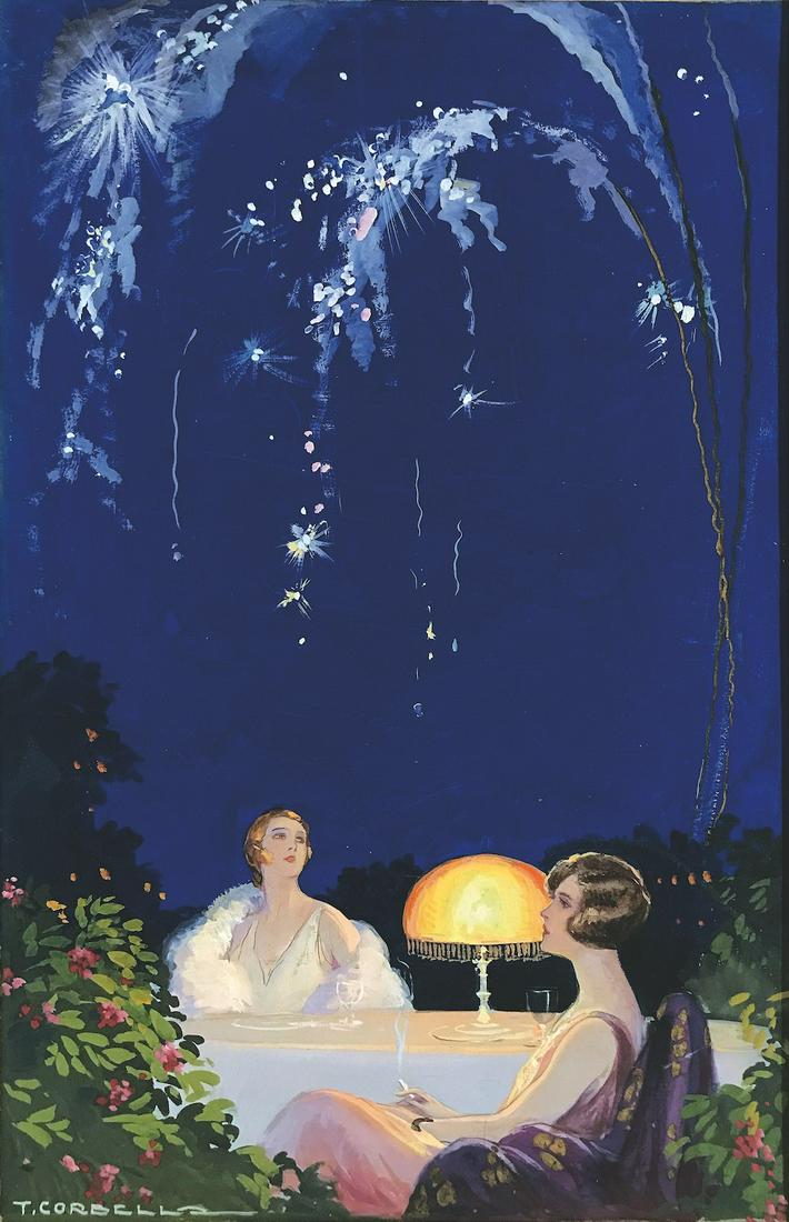 Tito Corbella (1885-1966), SERATA DI GALA: Painting, tempera on cardboard, 1920’s. Cm 42x27. QUALITY: A. Excellent condition.