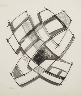 Manlio Rho (1901-1957), Composizione, 1957: pennarello e china nera su carta, cm 40,6x35 firmato in basso a sinistra. Provenienza: Collezione famiglia Rho, Como Collezione privata, Como Bibliografia: Luciano Caramel, Rho. Catalogo generale, La