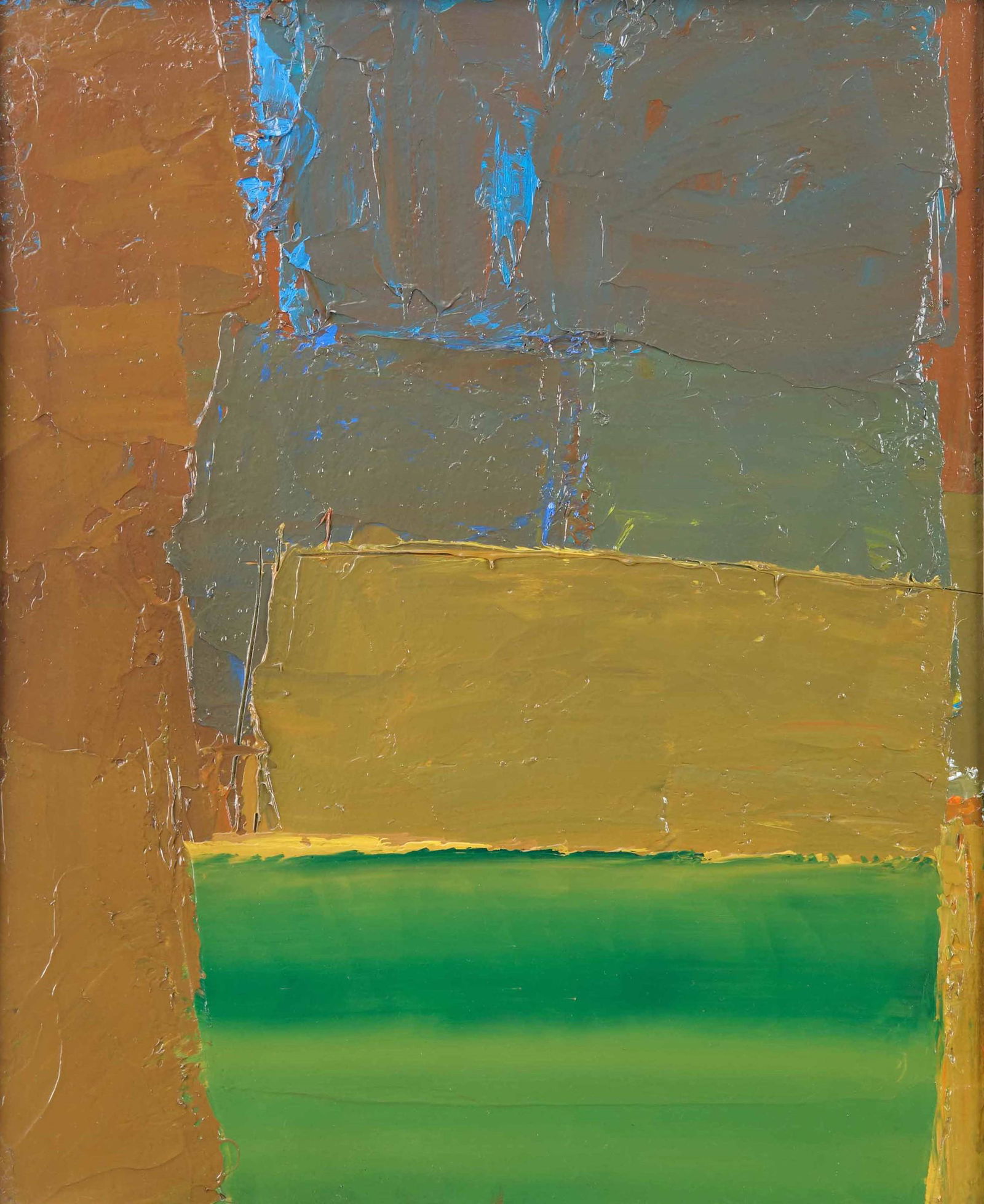 Alfredo Chighine (1914-1974), Muro e prato, 1969: olio su tela, cm 46x38 firmato, intitolato e datato al retro. Provenienza: Collezione privata, Milano