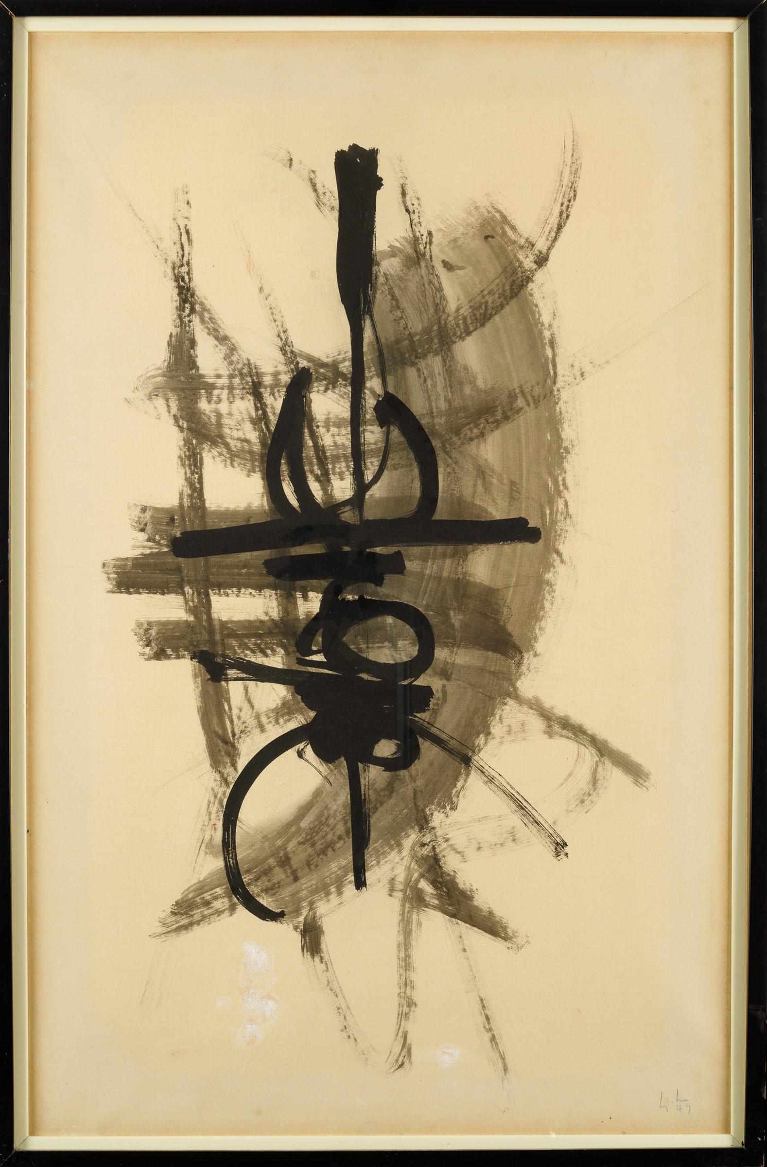 Georges Mathieu (1921-2012), Senza titolo, 1949: tecnica mista su carta, cm 88x56 siglato e datato in basso a destra Etichetta al retro della Galleria dâ€™Arte Beniamino, Sanremo