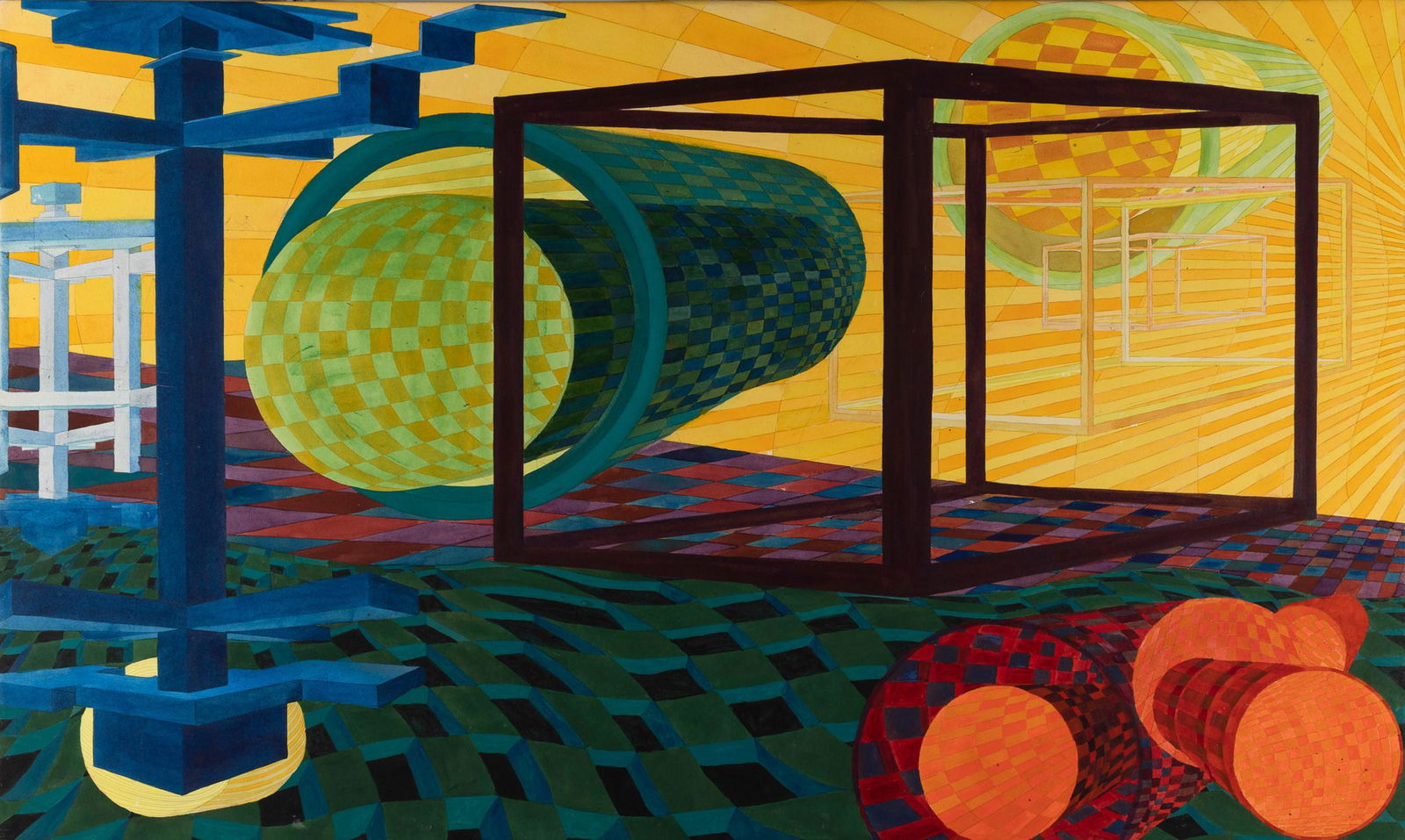 Al Held (1928-2005), Senza titolo: olio su carta applicata su tavola, cm 75x124 dedicato al retro. Provenienza: Collezione privata, Roma