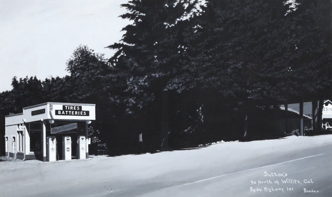 J. Baeder, Suttons, 1972: John Baeder (1938). Oil on canvas. 55x90cm. Signed and dated on the back Stamps on the back of the Hundred Acres Gallery, New York