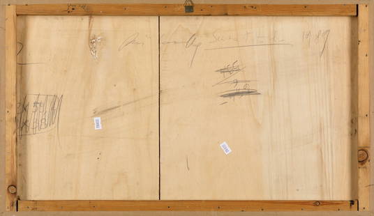 Piero Pizzi Cannella (1955), Senza titolo, 1989: olio su tavola, cm 38,5x65,5 firmato e datato al retro