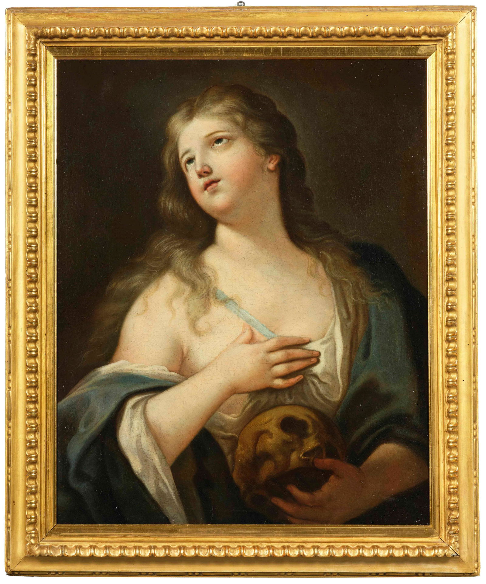 Paolo De Matteis (1662 Napoli-1728 Napoli), Maria: in cornice dorata, olio su tela, W. 62 - H. 78 cm, Prof. Maurizio Marini, "Il bel dipinto in esame Ã¨ un tipico quadro 'da stanza', come all'epoca venivano chiamate le opere da collezione, che rives