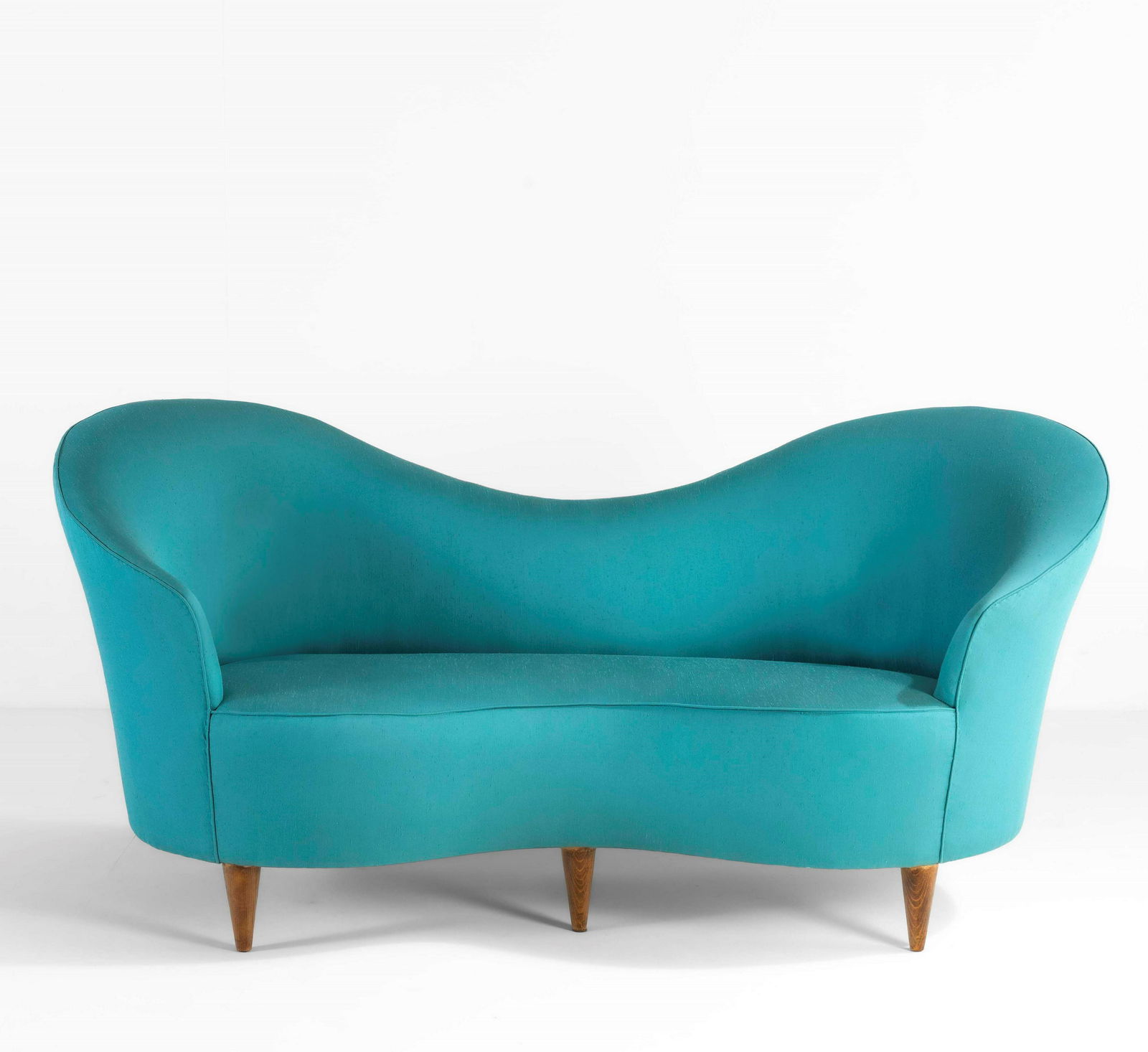 Gio Ponti,: Divano con struttura e sostegni in legno, rivestimenti in tessuto., Certificato di autenticitÃ ., Prod. Italia, 1938, W. 145 - D. 75 - H. 79 cm