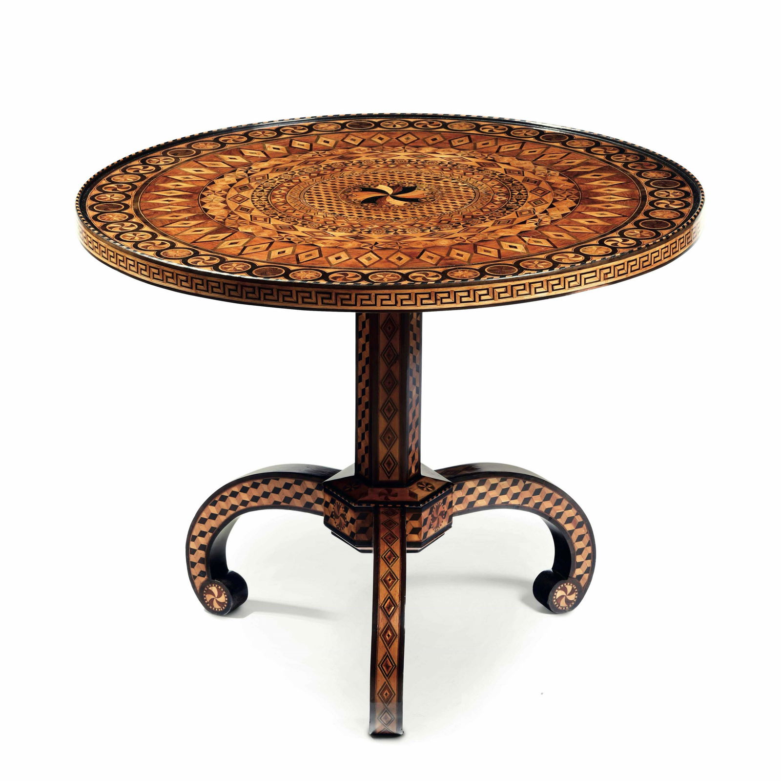 Tavolo circolare interamente intarsiato in varie (1 of 3)