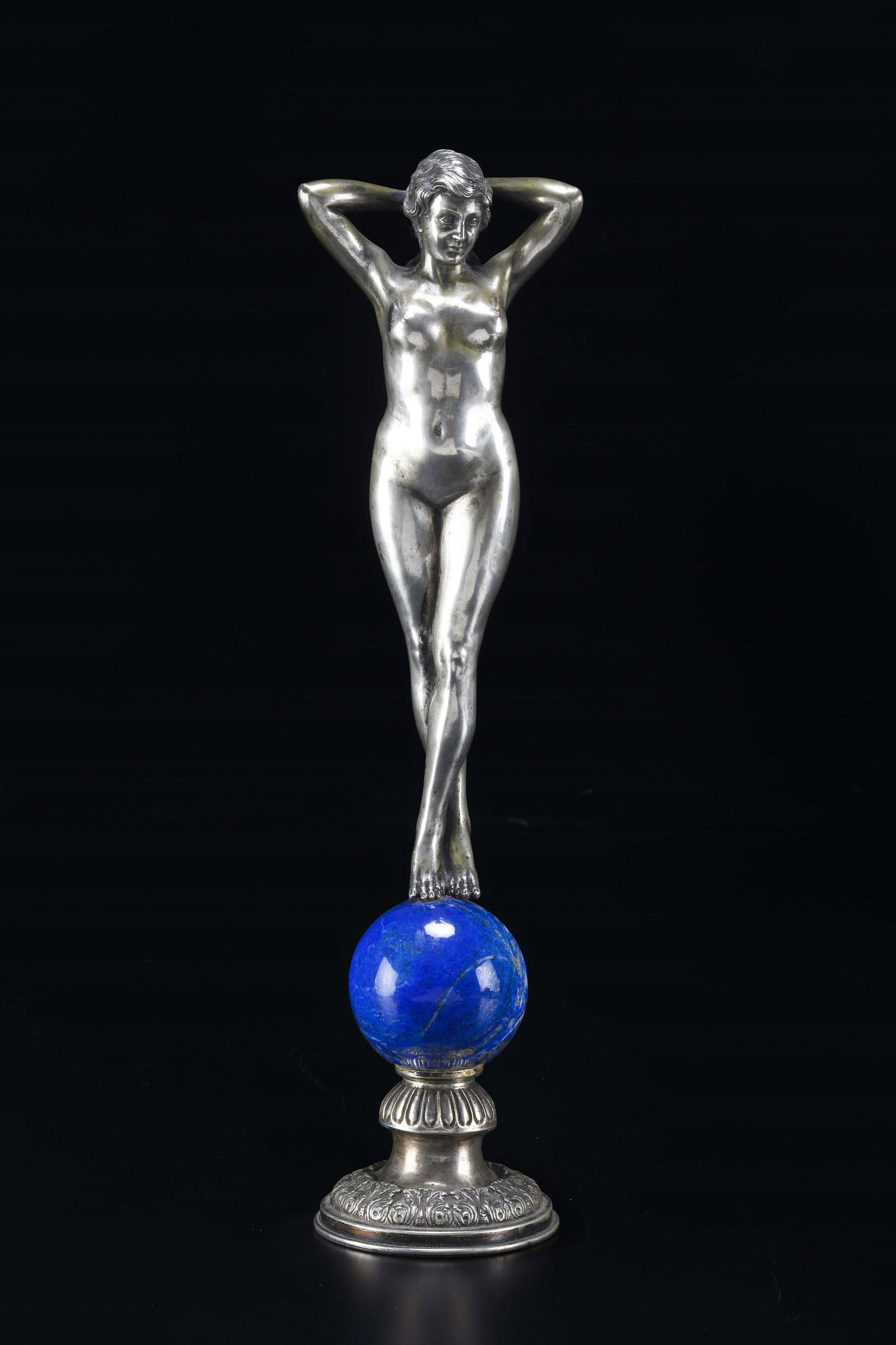 Venus: Lapis sphere on a metal base, H. 40 Cm