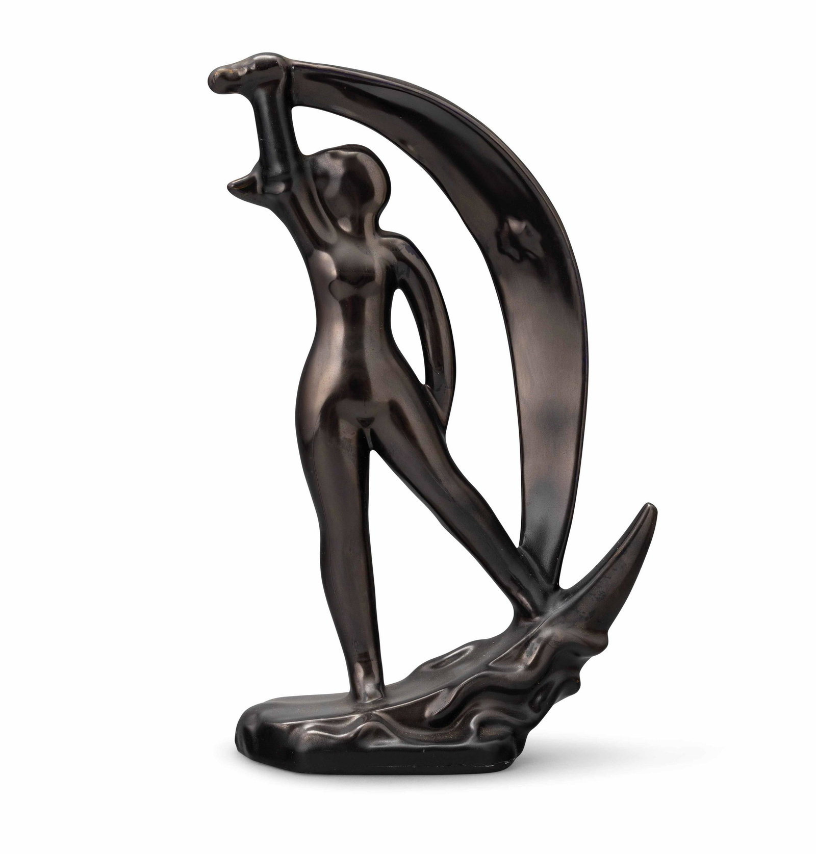 Biancini Angelo, La Fortuna Angelo Biancini (1911-1988): SocietÃ Ceramica Italiana, Laveno, 1940 ca. earthenware figure with anthracite black decor. Maker's mark., W. 20 - D. 9.5 - H. 31.5 Cm