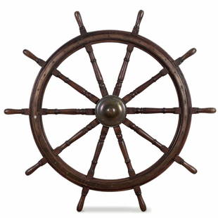 Timone in teak a dieci caviglie con mozzo in ottone: diametro cm 170