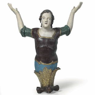 Polena in legno policromo. XIX secolo: W. 60 - H. 76 cm