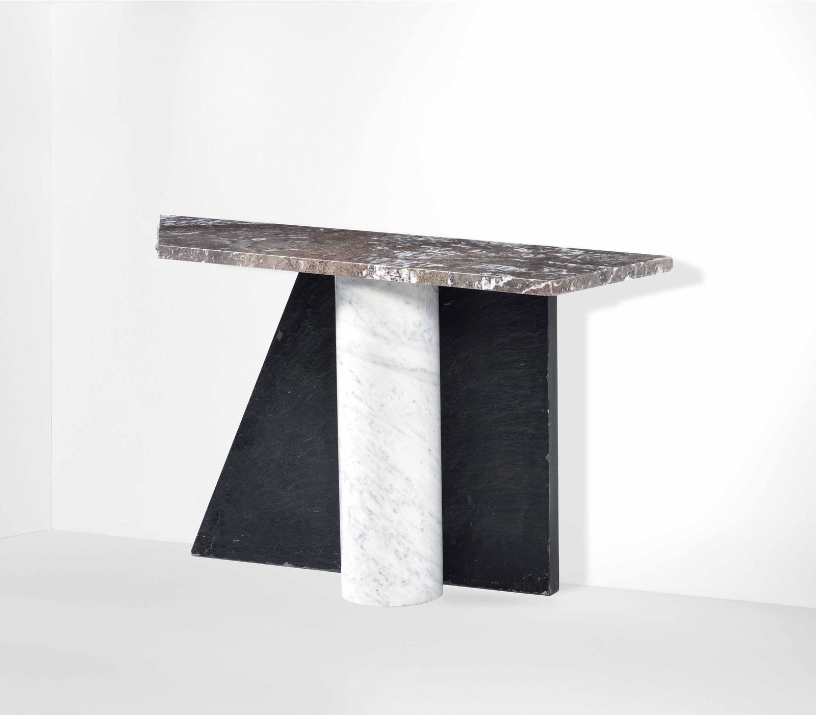 Lella e Massimo Vignelli: Consolle mod. AmbiguitÃ con struttura in marmo., Prod. Casigliani, Italia, 1983, W. 144 - D. 40 - H. 71,5 Cm