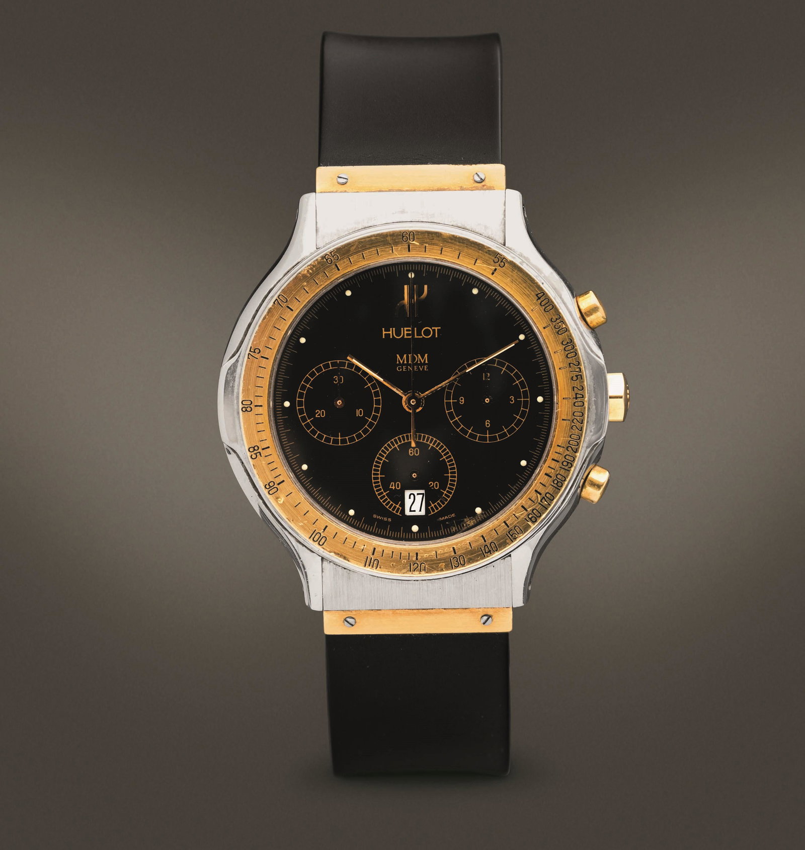 HUBLOT - MDM Cronografo in acciaio e oro al quarzo con datario, quadrante  nero tre contatori e (#0138) on May 27, 2022 | Cambi Casa D'Aste in Milano