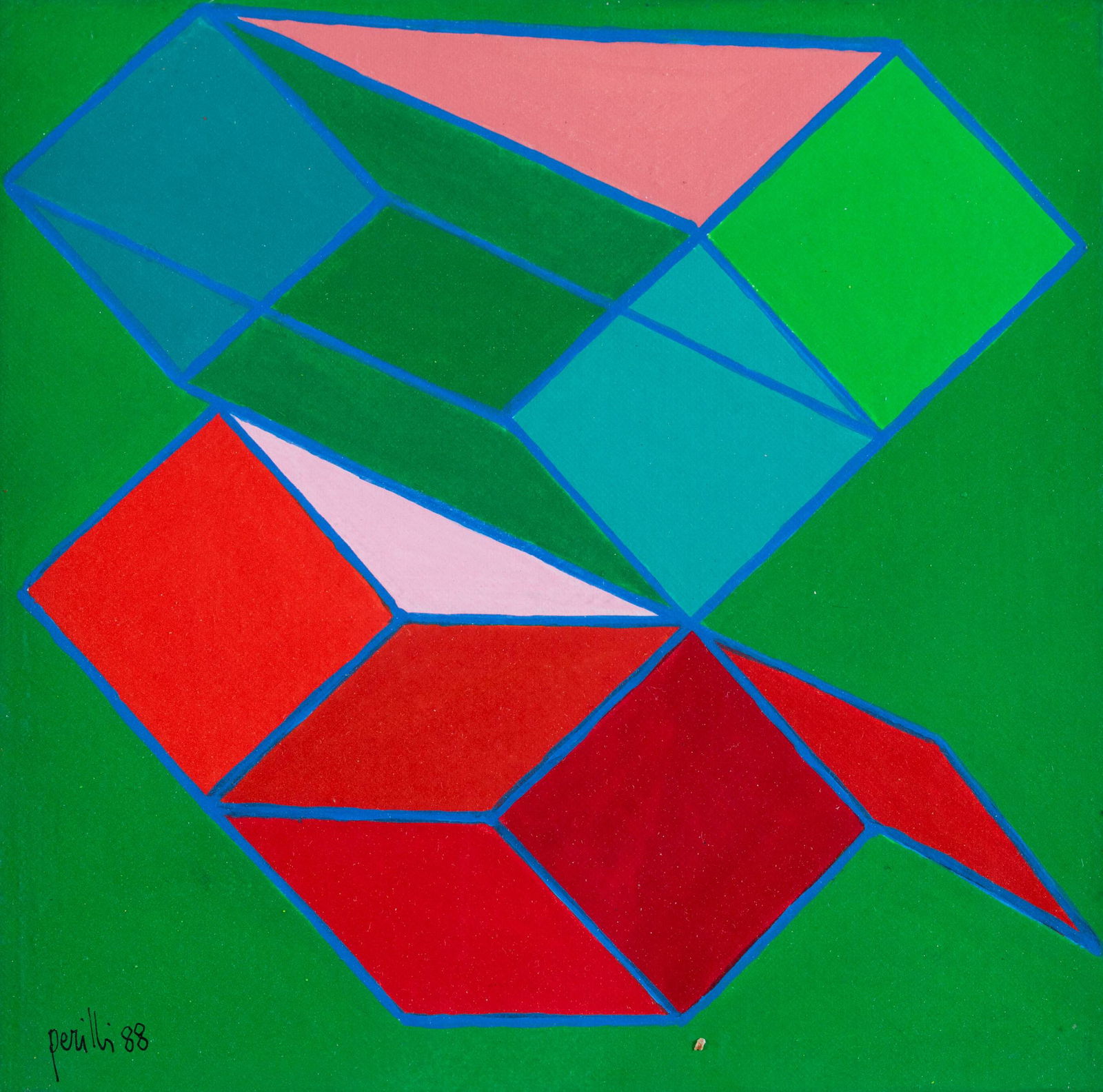 Perilli Achille, Normal: firmato e datato in basso a sinistra, Tecnica mista su tela, W. 20 - H. 20 Cm, Opera registrata presso lâ€™Archivio Achille Perilli, Orvieto in data 2 febbraio 2022 con il n. 63 e accompagnata da