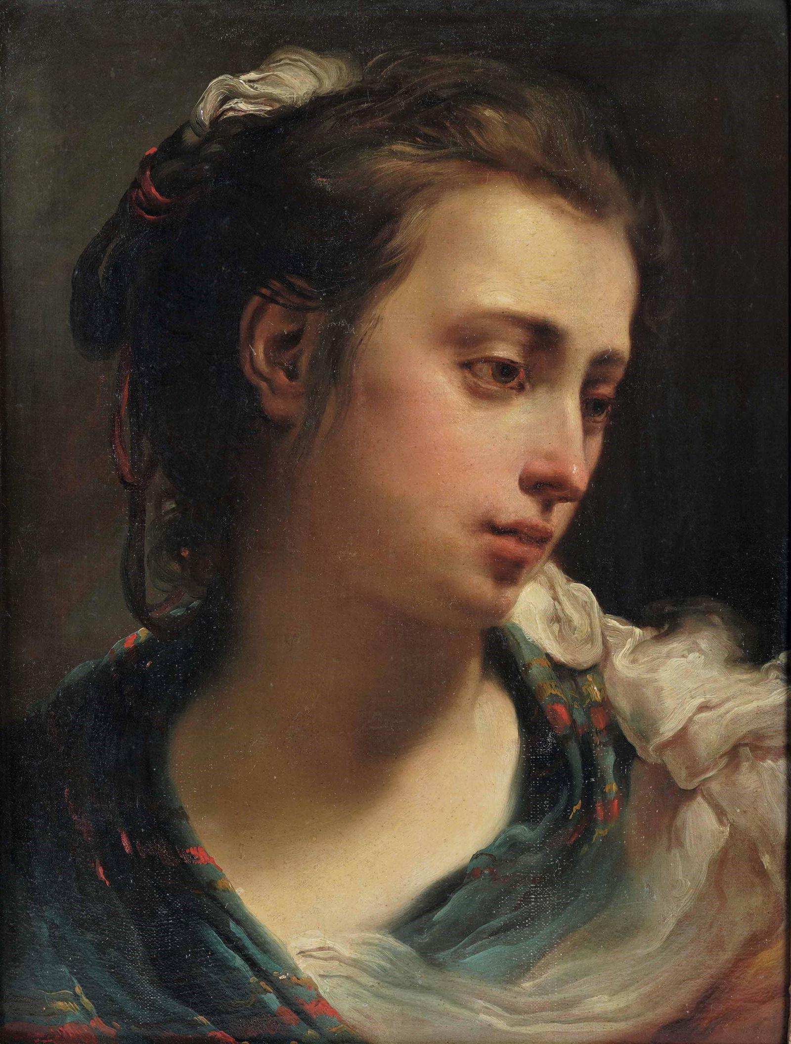 Gandolfi Gaetano, Busto di fanciulla di tre quarti, con i capelli raccolti: To participate in this lot it is necessary to register by contacting the auction house by email to info@cambiaste.com.iscritto al verso sul telaietto originale: "Di Gaetano Gandolfi lâ€™anno 1777