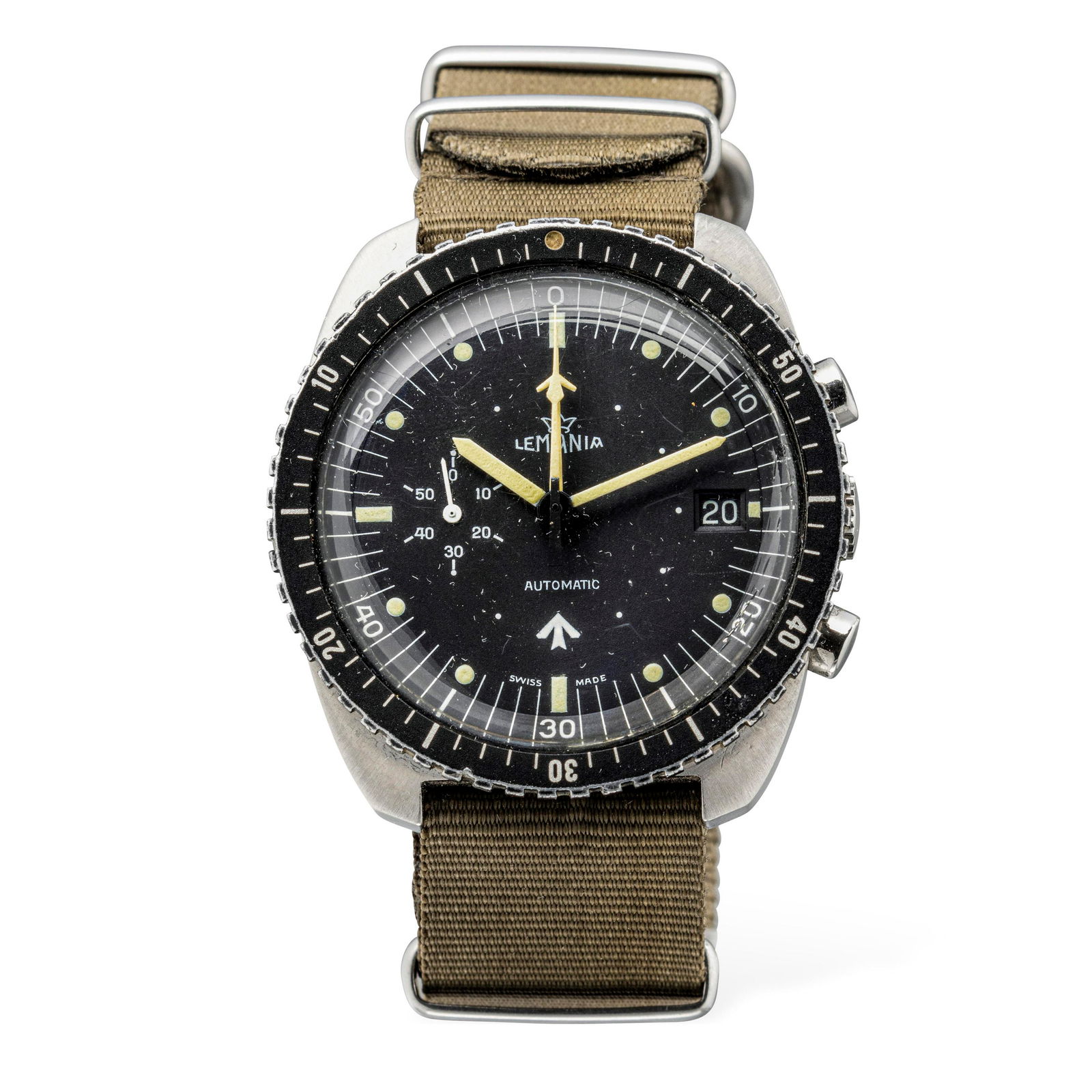 LEMANIA Raro ed estremamente ricercato crografo automatico con cassa tonneau in acciaio, quadrante (1 of 5)