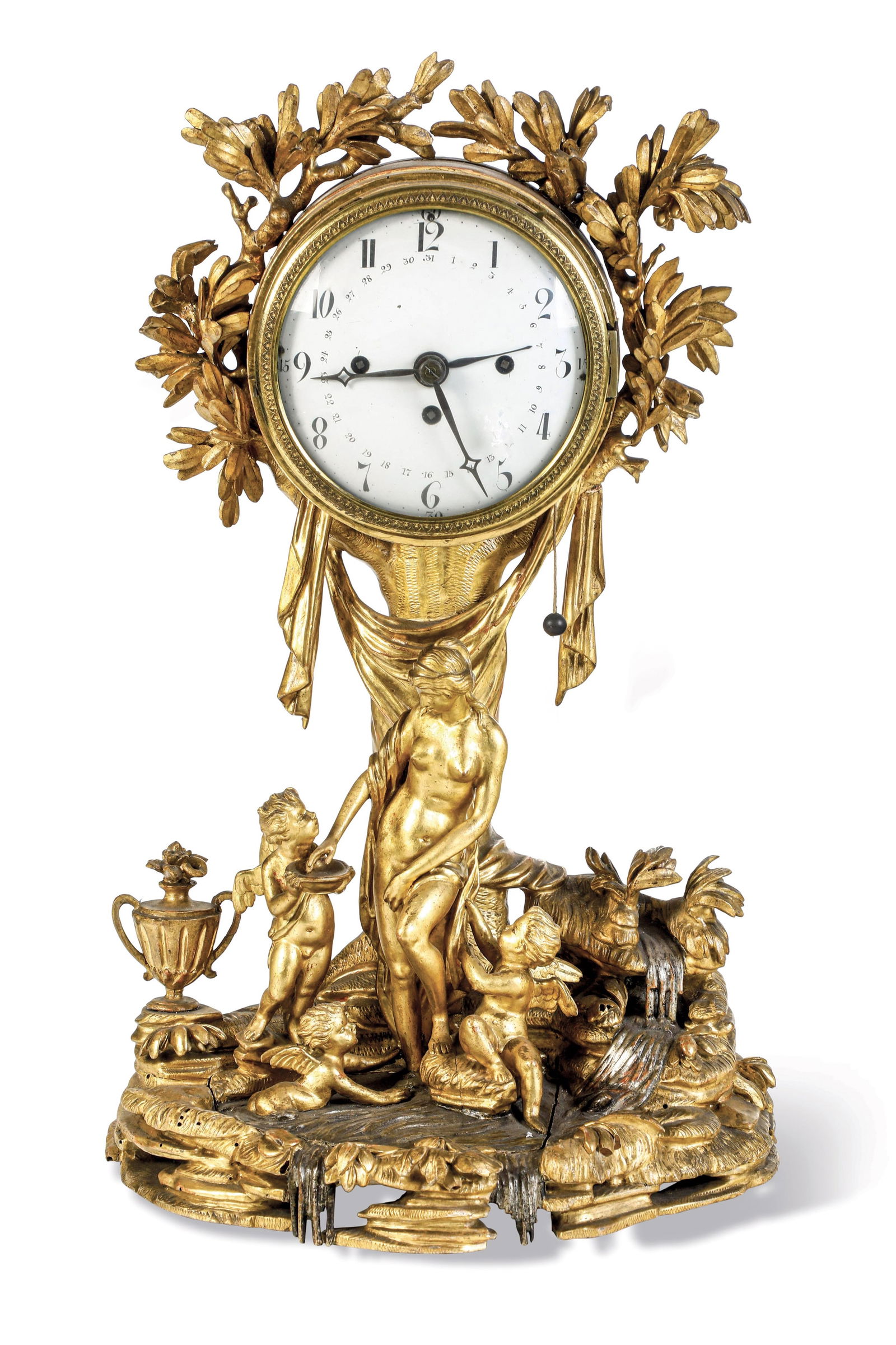 Orologio da tavolo in legno dorato. Probabilmente Austria, XVIII-XIX secolo (1 of 3)