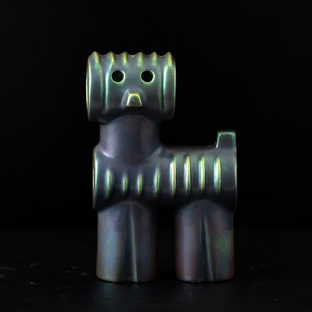 Judit Nádor 1934-2016 Pipe dog J. Nádor, Zsolnay, Hungary, 1970 ca (1 of 3)