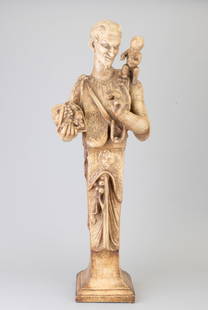 Manifattura di Signa 1930s: Earthenware knick-knack depicting a male herm with child, finished with fake marble. Imprinted mark of the manufacturer.