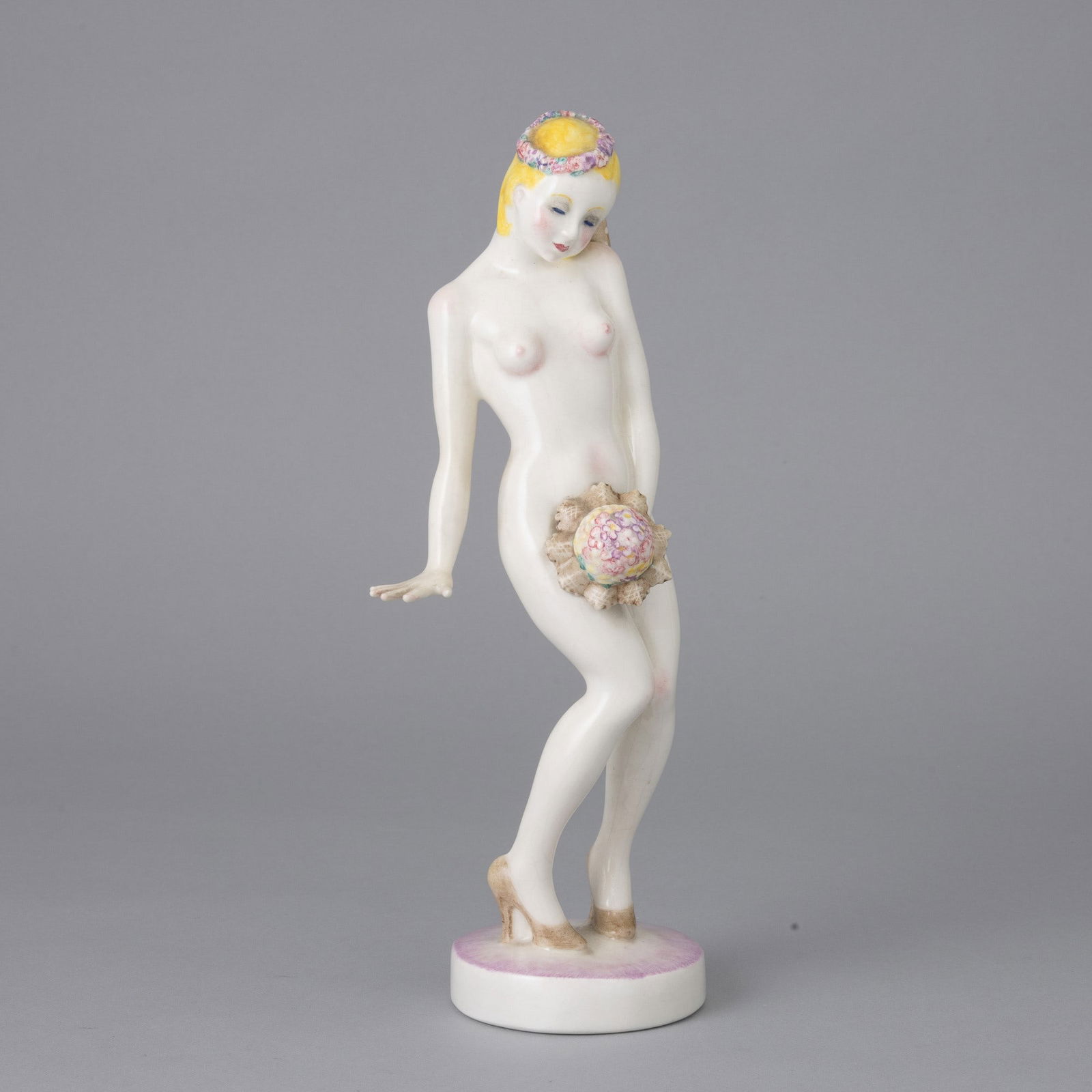 Helen König Scavini 1886-1974 Sposina Lenci, Turin 1930: Earthenware sculpture of nudino with polychrome decoration. Manufacturer’s mark and date at base.Traces of old label. A. Panzetta, a cura di, Le ceramiche Lenci. Catalogo dell'archivio storico 1928-