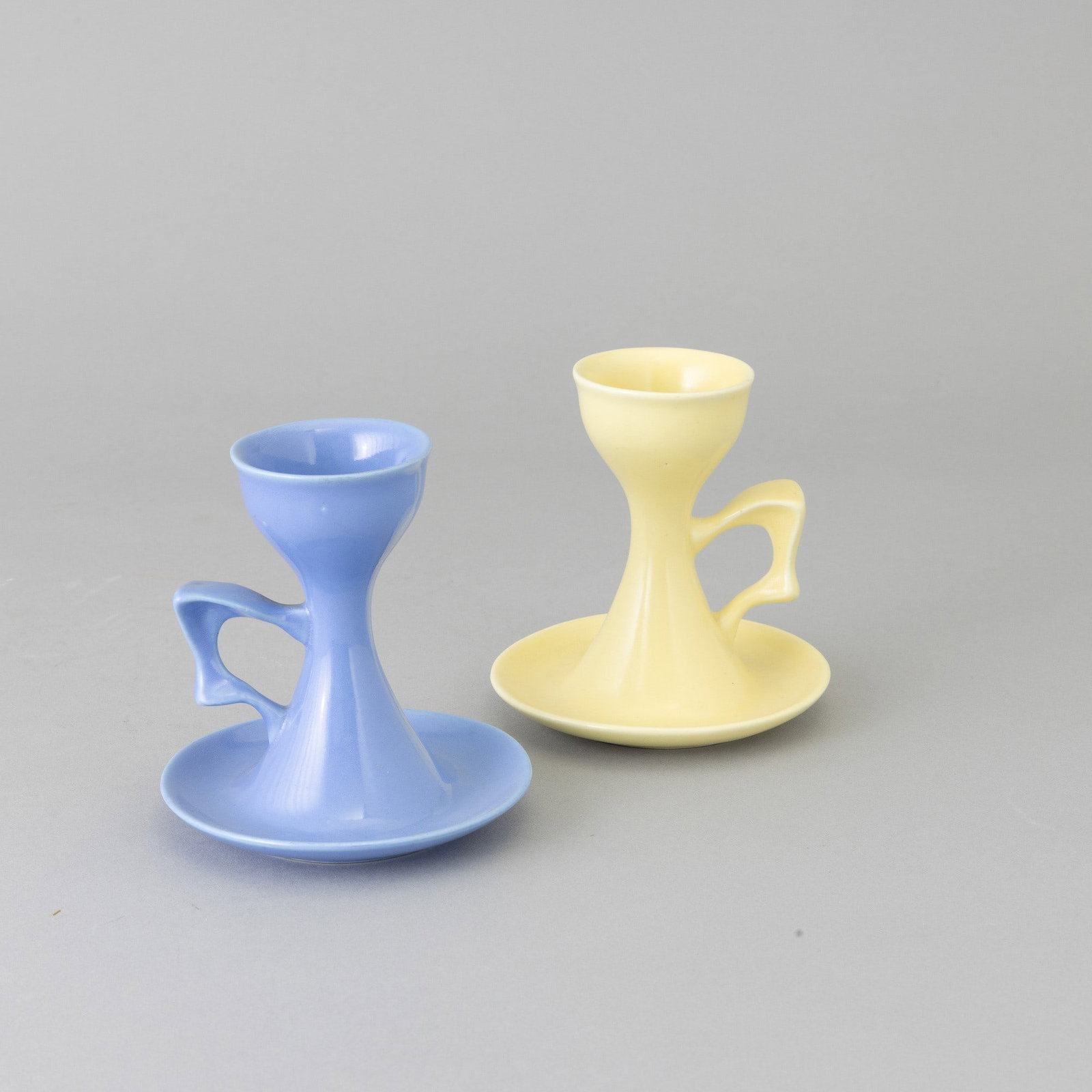 Antonia Campi 1921-2019 A. Campi, SCI, Laveno, 1950 ca: Two earthenware egg cups. Manufacturer's mark.