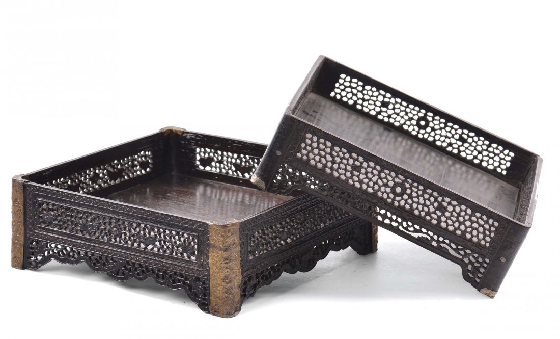 Two Zitan wood trays, China, Qing Dynasty, Qianlon: Two Zitan wood trays China, Qing Dynasty, Qianlong Period With gilt copper angles