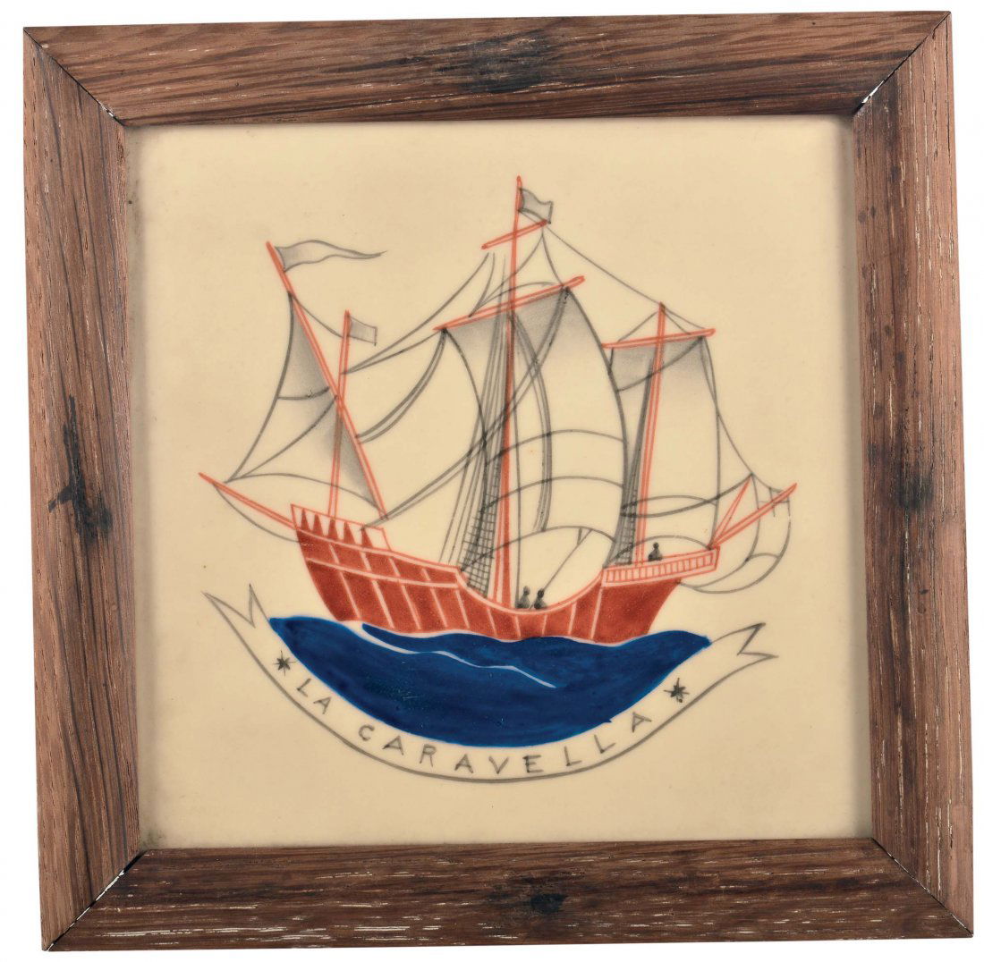 Gio Ponti - Richard Ginori - San Cristoforo Trire: quattro mattonelle in ceramica raffiguranti imbarcazioni, anni 30. Cm 15x15