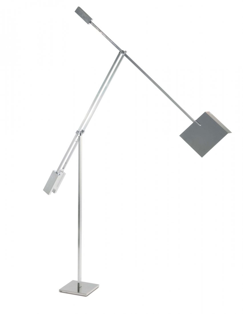 ESPERIA Angelo Brotto Lampada da terra Giraffa: acciaio cromato, alluminio. Prod. Esperia, 1970 ca. altezza e larghezza variabili acciaio cromato, alluminio. Produzione Esperia, Italia 1970 ca. Altezza e larghezza variabili.