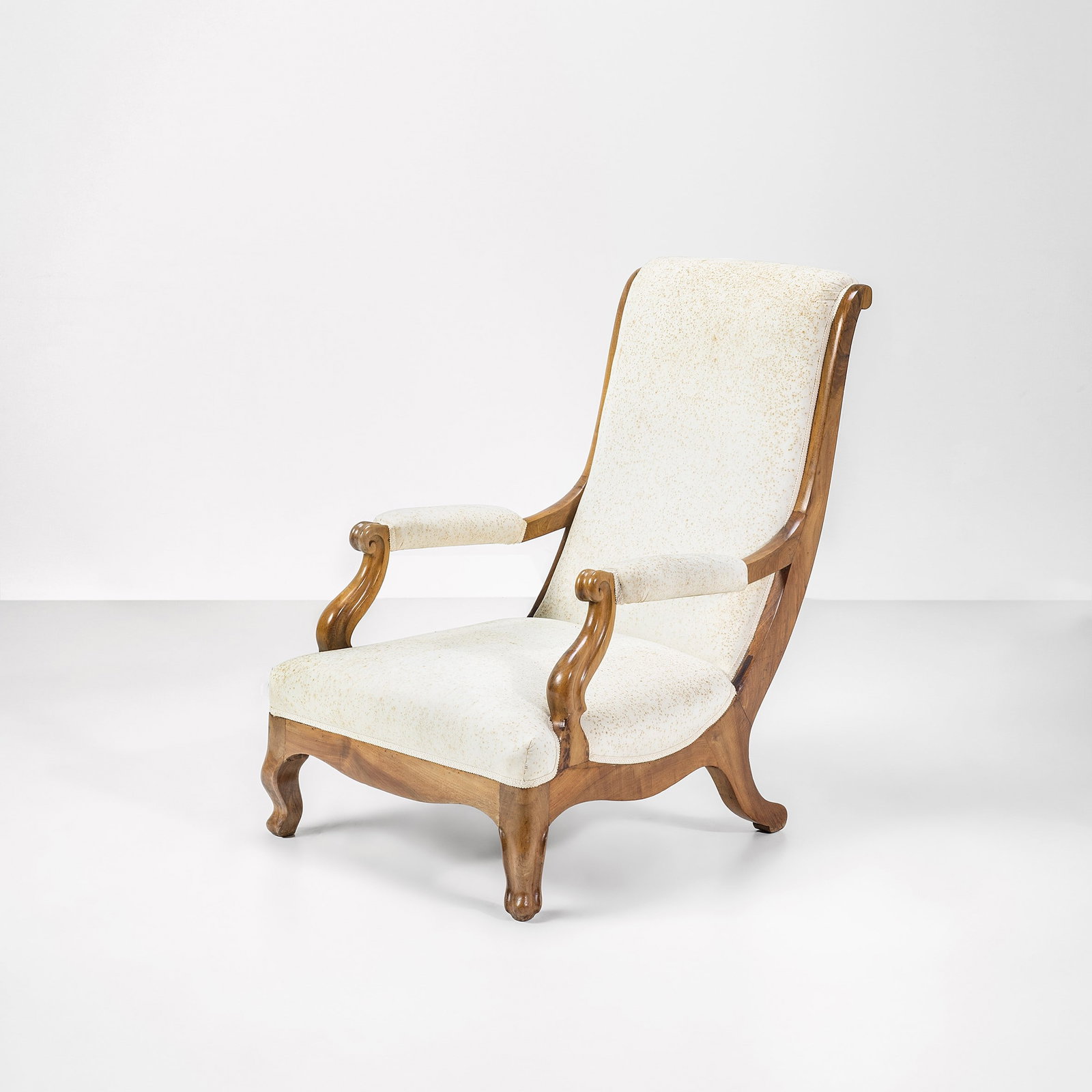 Armchair.: Wooden structure and fabric upholstery. From the private collection of Amalia Glanzmann and acquired by the present owner for a private collection - Trieste.Austria, 1845