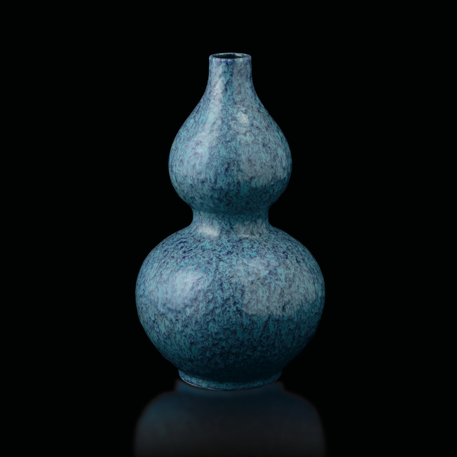 Vaso in porcellana flambé a doppia zucca Robin's egg blue, Cina, Dinastia Qing, XIX secolo: .