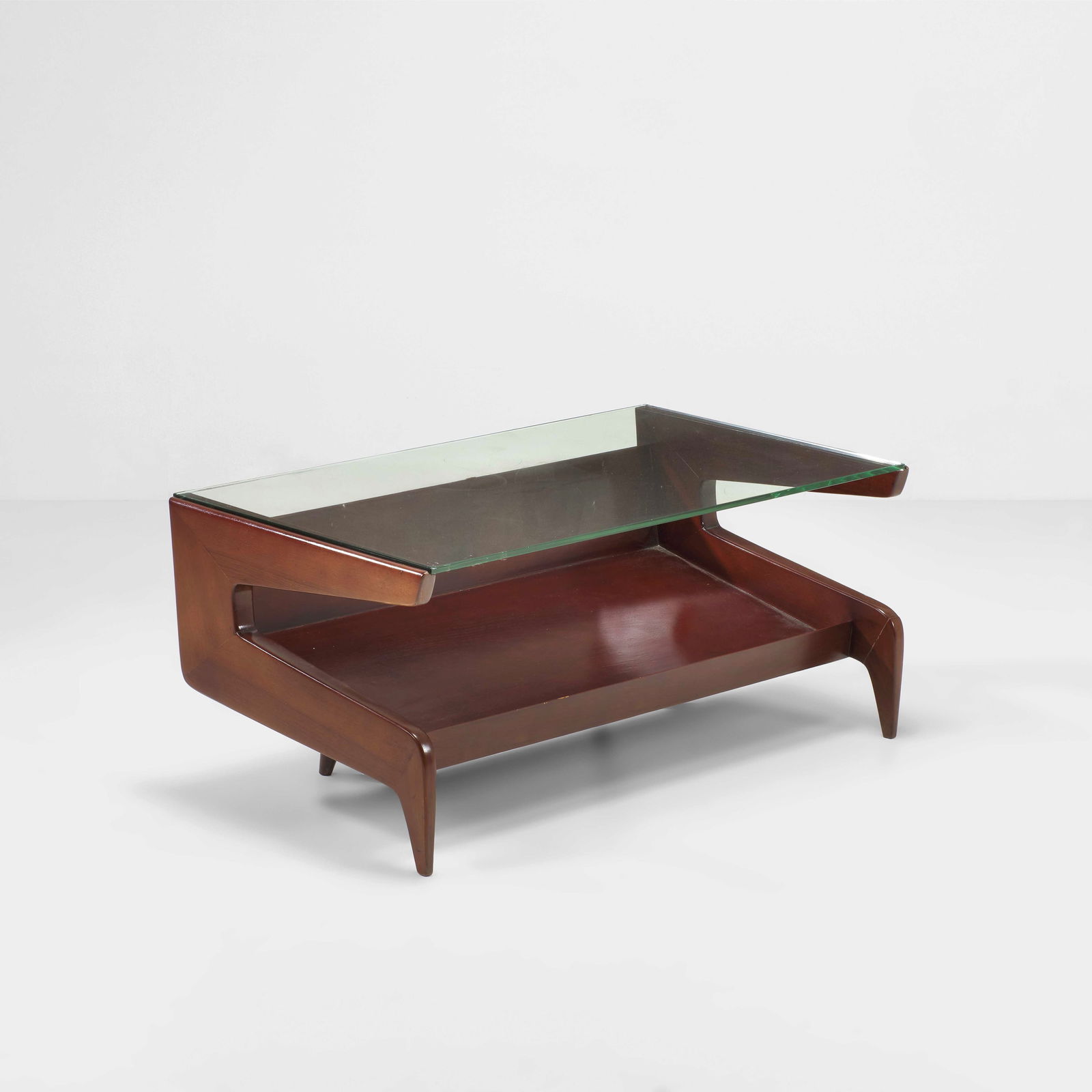 Gio Ponti Low table.: Wooden structure, glass top. Gio Ponti Archives certificate of authenticity. Giordano Chiesa, Italy, 1950. I. de Guttry, M. P. Maino, Il mobile italiano degli anni ‘40 e ‘50, p. 238, f. 26, Laterz