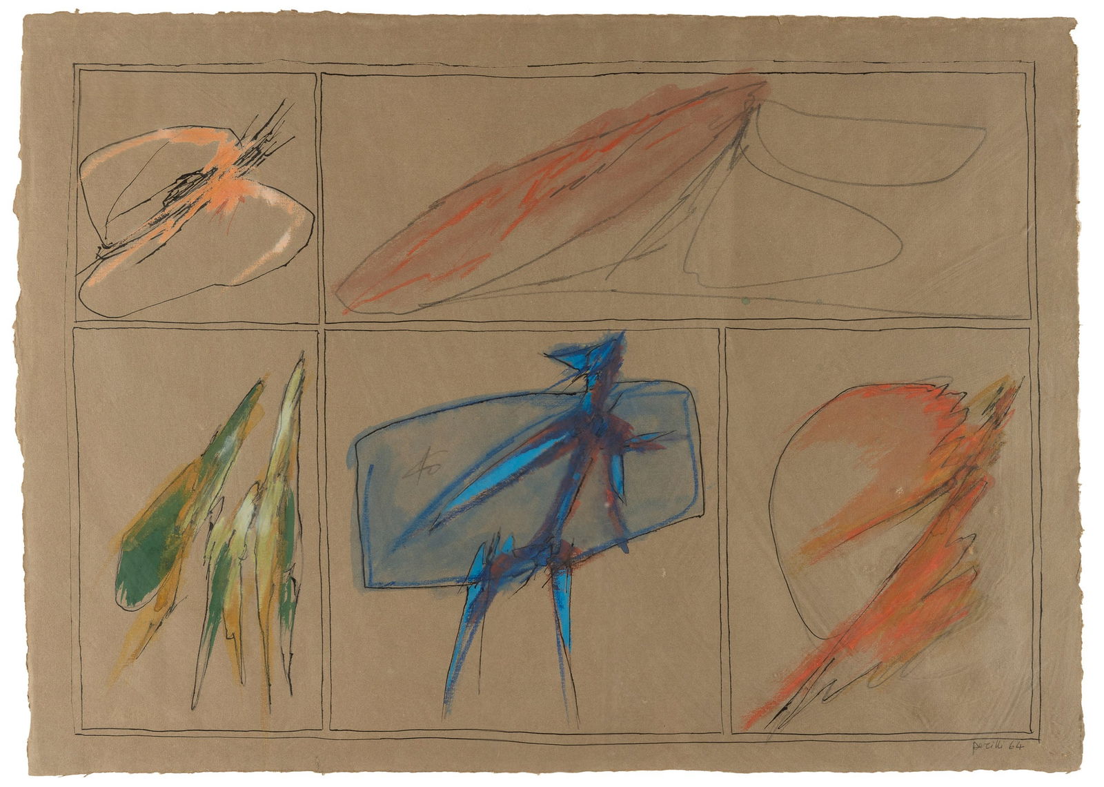 Achille Perilli 1927 Roma -2021 Orvieto (TR) Untitled: tempera, ink, pencil and pastels on paper. 1964. signed and dated lower right. Private collection, Milan