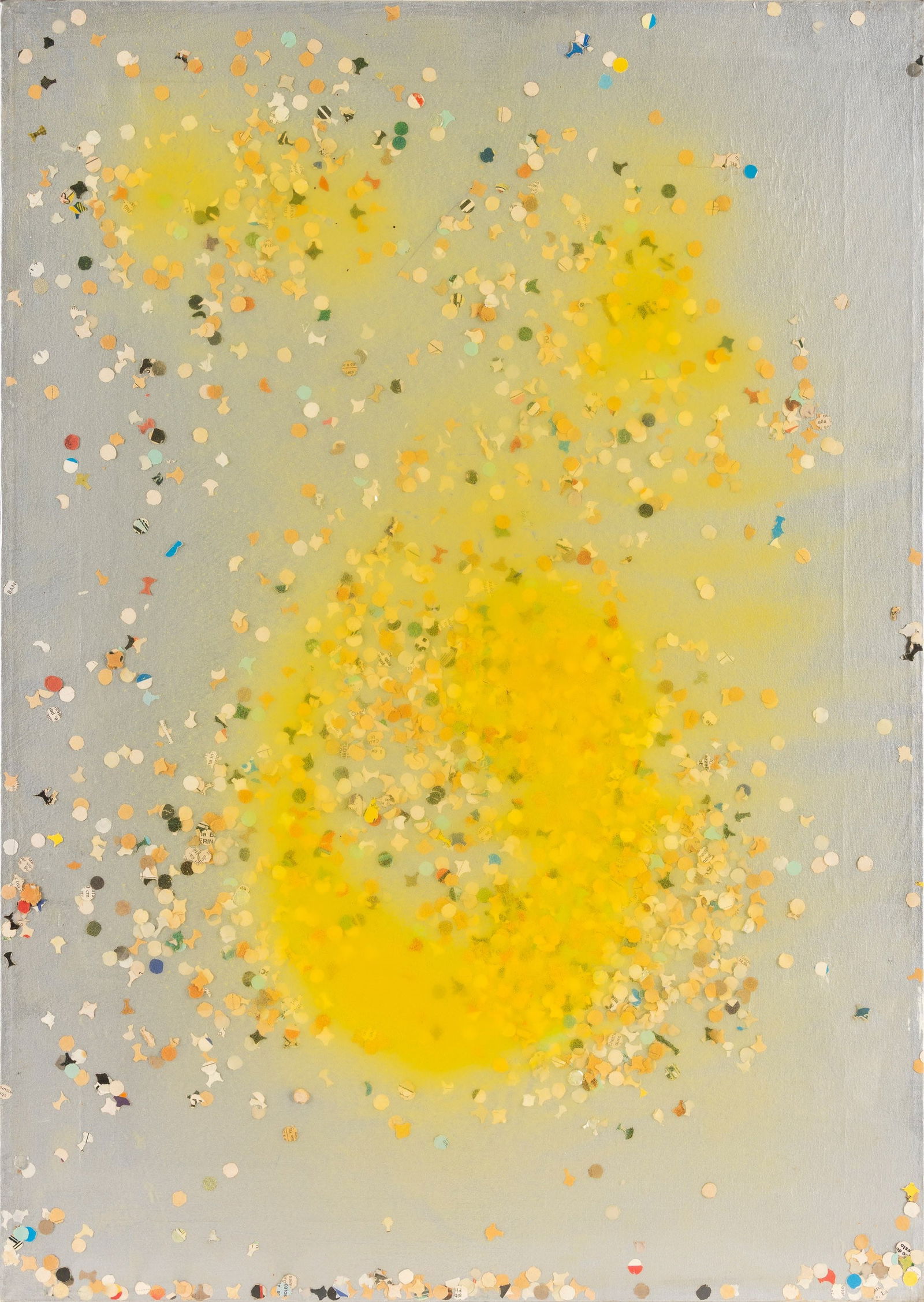 Tano Festa 1938 Roma-1988 Roma A Jean Avril: acrylic and confetti on canvas. 1984. signed, dated and titled on the back. Private collection