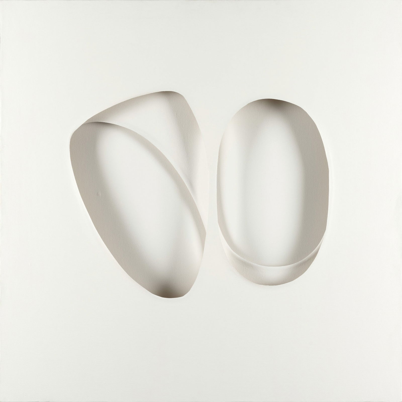 Paolo Scheggi 1940 Settignano (FI)-1971 Roma Zone riflesse: white acrylic on three overlapping canvases. 1962. signed and dated on the back label on the back by Galleria Il Centro, Naples label on the back by Galleria Arte Struktura, Milan label on the back by