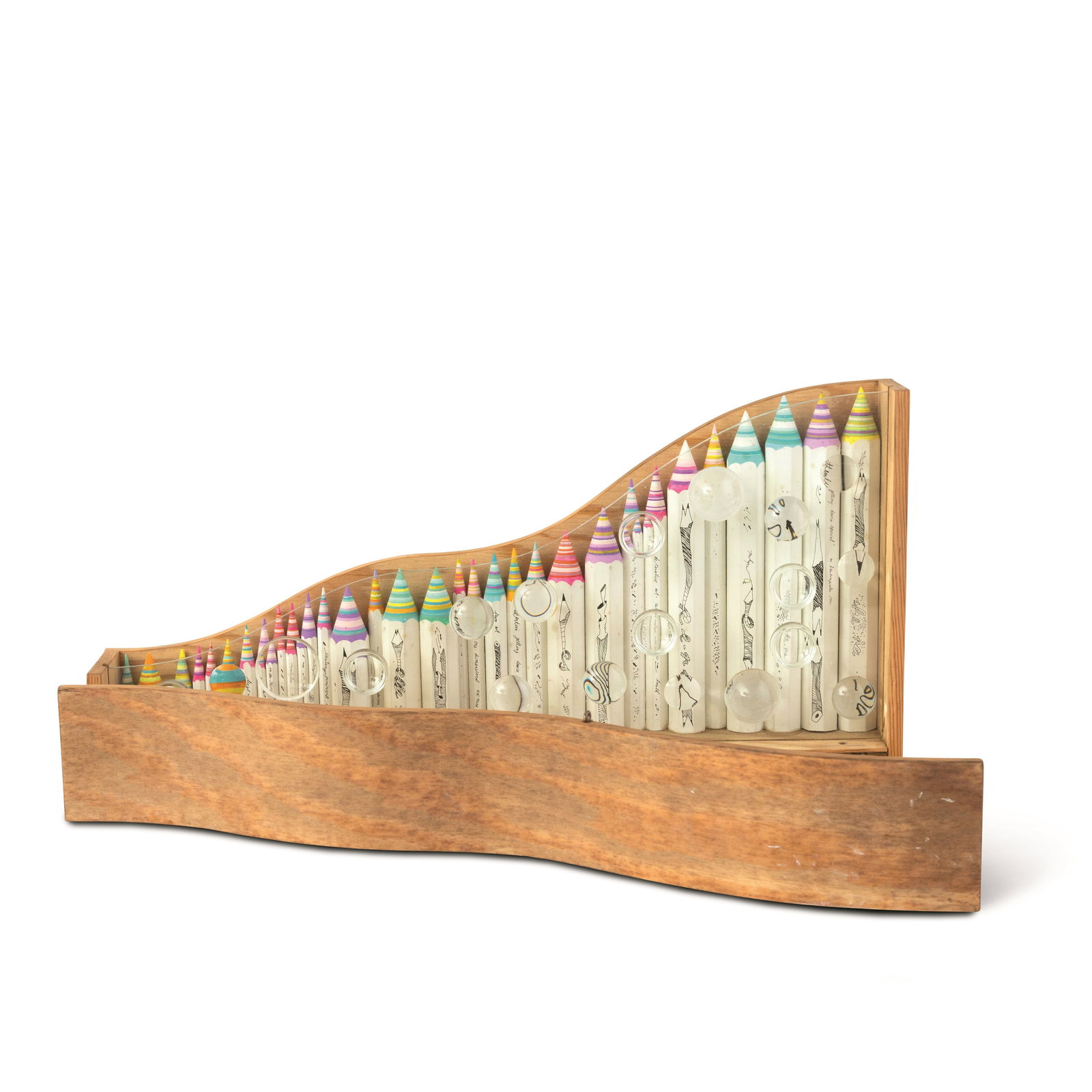 Mary Bauermeister 1934 Francoforte-2023 Bergich Gladbach (DE) Attention getting device special: Mixed media. 1971-1972. signed, dated and titled on one side. Assembly, shaped and painted wood, glass, optical lenses, ink and paint. Schwarz Gallery, Milan Private collection