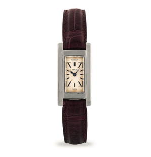 Gübelin Duo-Plan in steel with manual winding, white dial, enamel hour markers, circa 1930: Brand: Gübelin Model: Duo-Plan Year: Circa 1930 Dial: Silvered Case No.: 60158 Motion: Manual winding Cal: Duoplan Material: Steel Strap: Leather Size: 33x17 mm