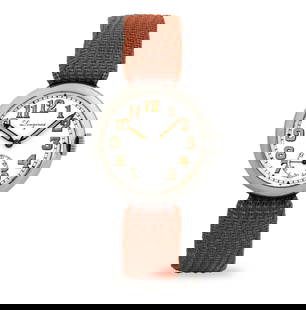 Longines Steel military wristwatch, white enamel dial with seconds at 6 o'clock, circa 1921: Brand: Longines Model: Military Year: circa 1921 Dial: Enamelled white Case No.: 3.590.817 Winding: Manual winding Cal: 13.34ZZ Material: Steel Strap: Cloth Size: 35 mm Accessories: Certificate of Ori