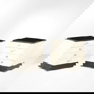 Ico Parisi  Due comodini della serie 540: Struttura, cassetti e piani in legno laccato ed ebanizzato. Pomelli in metallo. Prod. Fratelli Longhi, Italia, 1960 ca. Domus n. 478, settembre 1969.