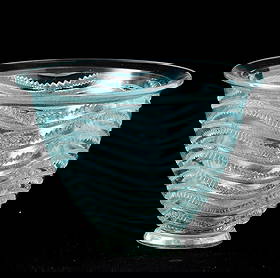 René Lalique 1860-1945 Lalique, France, 1930 ca: A blown glass Annecy vase with an embossed geometric decor. Impressed signature F. Marcilhac, a cura di, René Lalique, 1860-1945, maître-verrier analyse de l’œuvre et catalogue raisonné, Edition