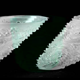 René Lalique 1860-1945 René Lalique, France, 1930 ca: A blown glass Avallon or Oiseaux et raisins vase with a decor of birds and branches of berries. Impressed signature F. Marcilhac, a cura di, René Lalique, 1860-1945, maître-verrier analyse de l’œ