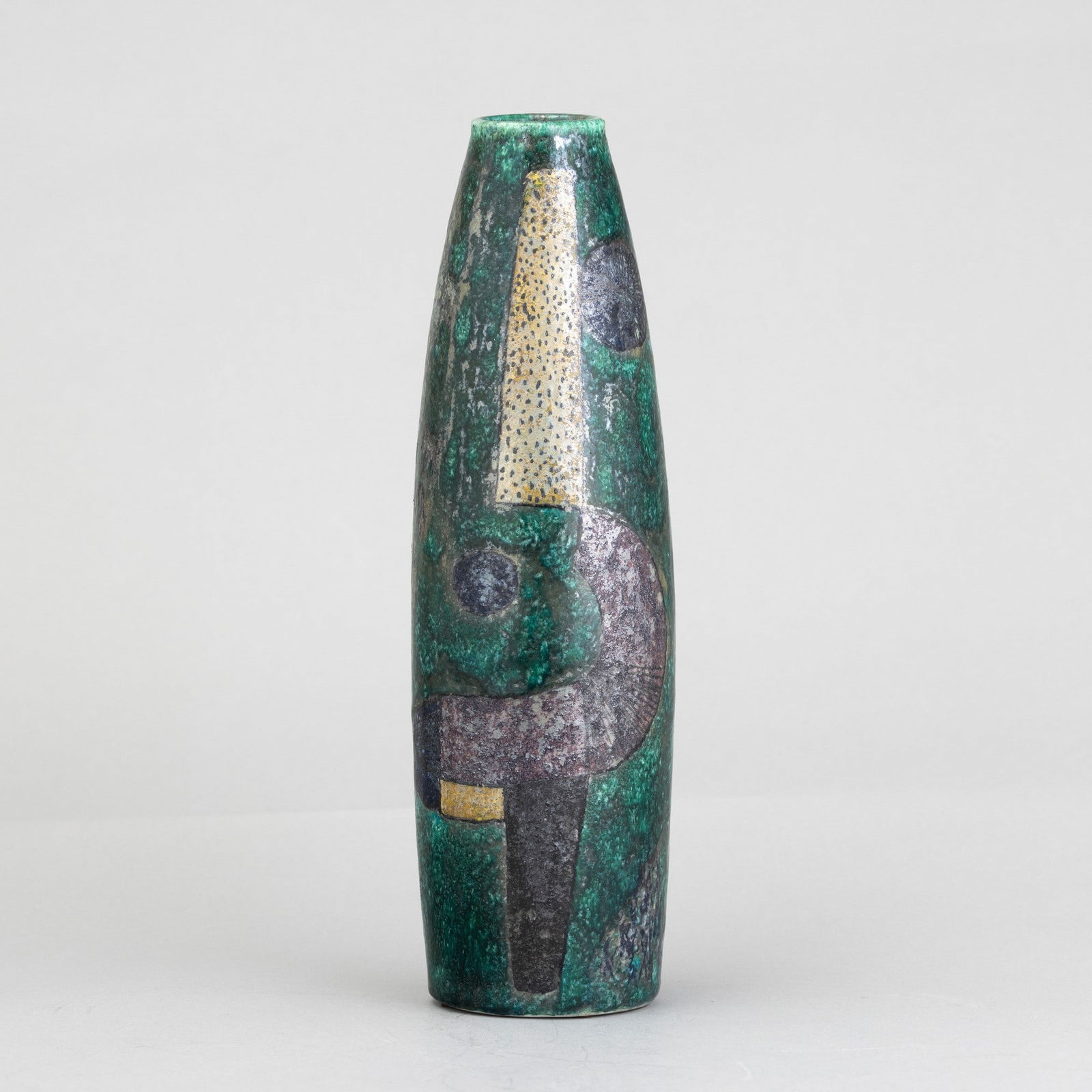 Carlo Zauli 1926-2002 C. Zauli, Ca’ Pirota, Faenza 1950 ca: A majolica-tiled ceramic vase with a luster and silver leaf decor. Manufacturer's mark, altezza cm 31