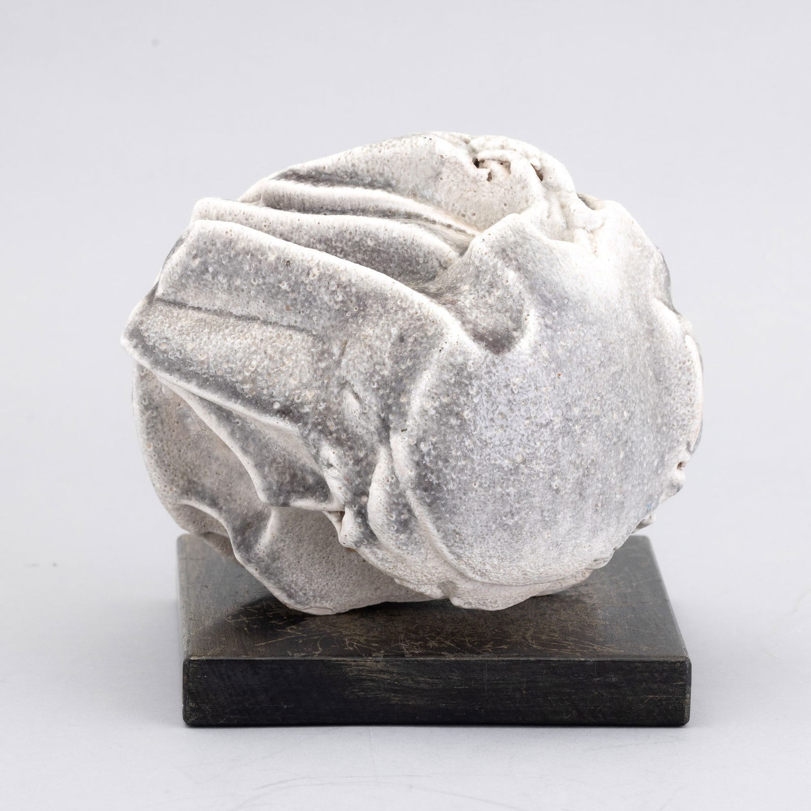 Carlo Zauli 1926-2002 C. Zauli, Faenza 1970 ca: A moulded grès sculpture with an enamel decor on a wooden base. Author's signature, diametro cm 17